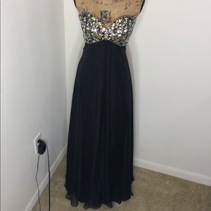 Strapless Chiffon Gown W/ Iridescent Gemstones